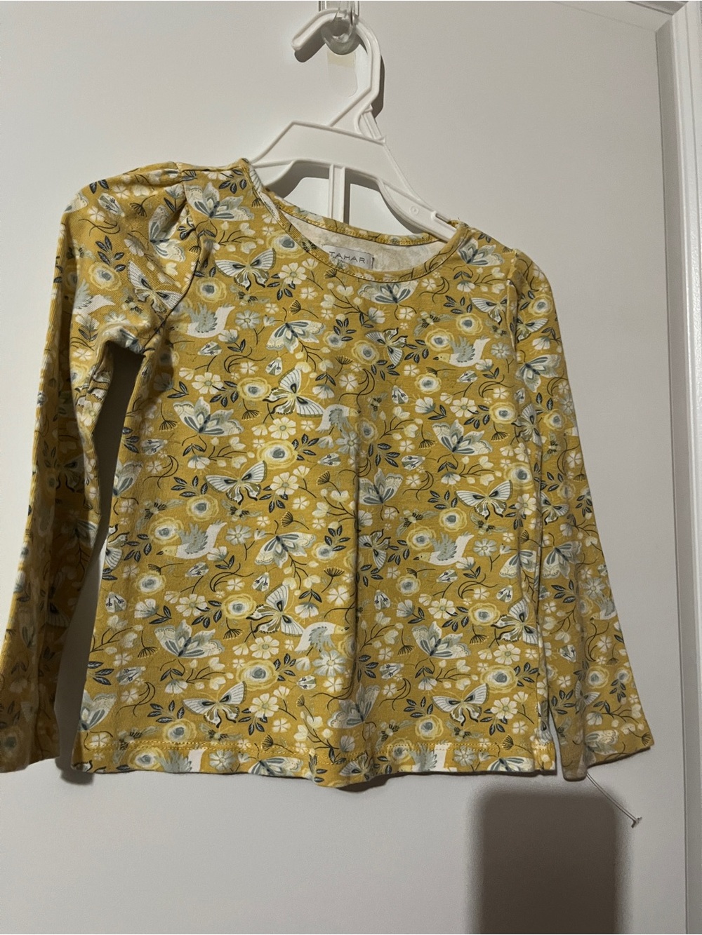 Tahari Yellow Floral & Bird Long Sleeve Tee